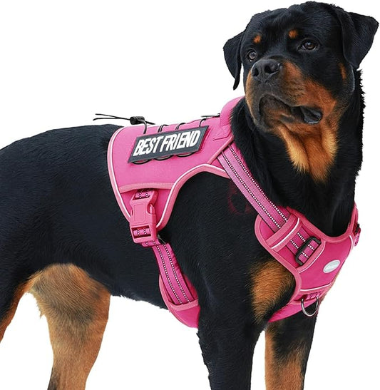 Auroth Tactical Dog Harness for Large Dogs No Pull Adjustable Pet Harness Reflective K9 Working Training Easy Control Pet Vest Military Service Dog Harnesses Rose Red XL