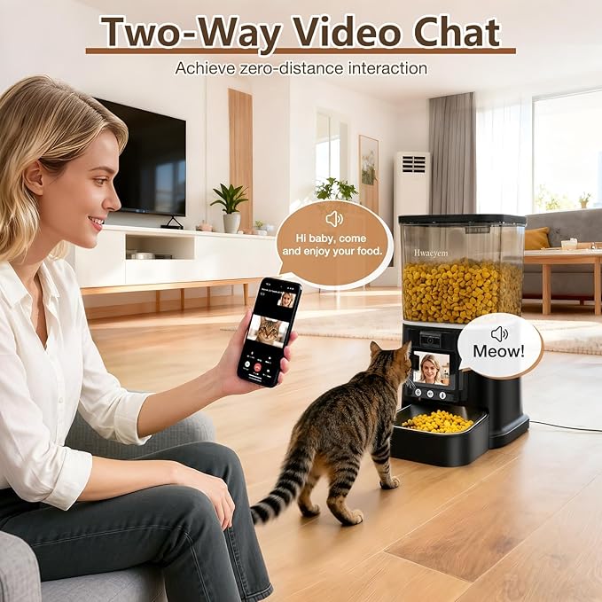 Automatic Cat Feeder with 2-Way Video/Audio, 5L Pet Feeder with 1080P HD Camera Features 45° Downward Tilt Adjustment, Supports 5G/2.4G WiFi Cat Food Dispenser with APP Control for Cats & Small Dogs