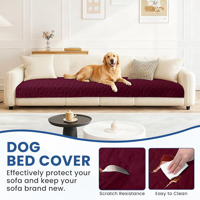 Waterproof Dog Blanket, Non-Slip Soft Pet Bed Cover, Couch Cover for Dogs Washable, Protects Sofa, Furniture, Crate, Car, Tear Resistant Leakproof Pet Blanket Christmas (82x82 Inch, Burgundy)