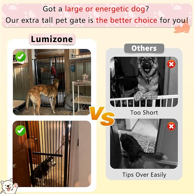 Lumizone Extra Tall Pet Gate 55.12" High Pressure Mounted 42.52"-46.64" Extra Wide (9 Sizes) 1.37" Gap for Cat Dog Stairs Doorway Hallway No Drilling Auto-Close (42.52"-46.64" W, Black)