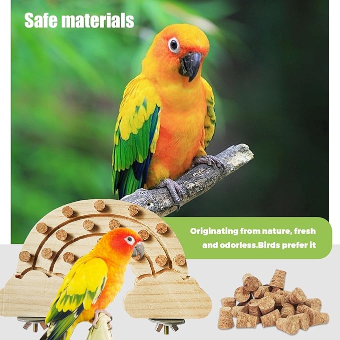 Wooden Bird Chew Toy, Parrot Biting Toys, Foraging Training, Relieve Boredom & Anxiety, Bird Cage Accessories, for Small Parakeets, Conures, Macaws, Budgies, Finches, CH N