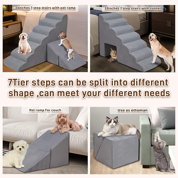 7 Steps Dog Stairs & Steps for High Beds 30-36 inches High Tall, LitaiL 33inch 7 Steps Pet Stairs/Steps for High Beds Small Large Dogs, Non-Slip Dog Ramps/Ladder for Old Dogs/Cats