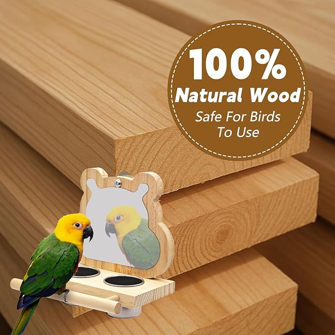 5PCS Bird Perch and Toy Set. Includes a Perch, Feeder, Swing, and Chew Toy. Hangable Natural Solid Wood Birdcage Accessories, Suitable for Small Budgies, Cockatiels, Conures, Lovebirds, Etc.