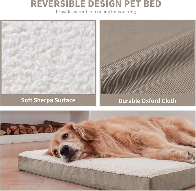 Orthopedic Dog Bed for Extra Large Dogs, XL Waterproof Comfort Pet Bed for Large Sized Dog, Egg Crate Foam Pet Bed with Removable Washable Cover, Khaki White