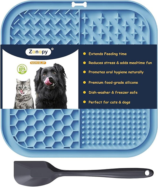 Licking Mat for Dogs & Cats with Suction Cups, 1 Pack Square Dog Slow Feeder Lick Pat for Anxiety Relief & Boredom, Dog Toys to Keep Them Busy, Pets Bathing Training Grooming Mat