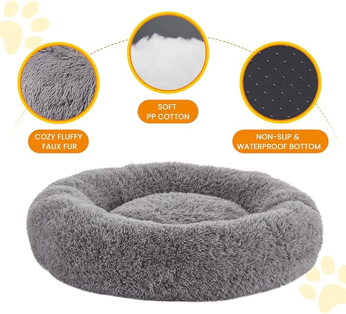Calming Dog Bed Anti-Anxiety Donut Dog Beds for Small Medium Large Dogs,Washable Plush Fluffy Indoor Cat Kitten Round Cuddler Cushion 45"