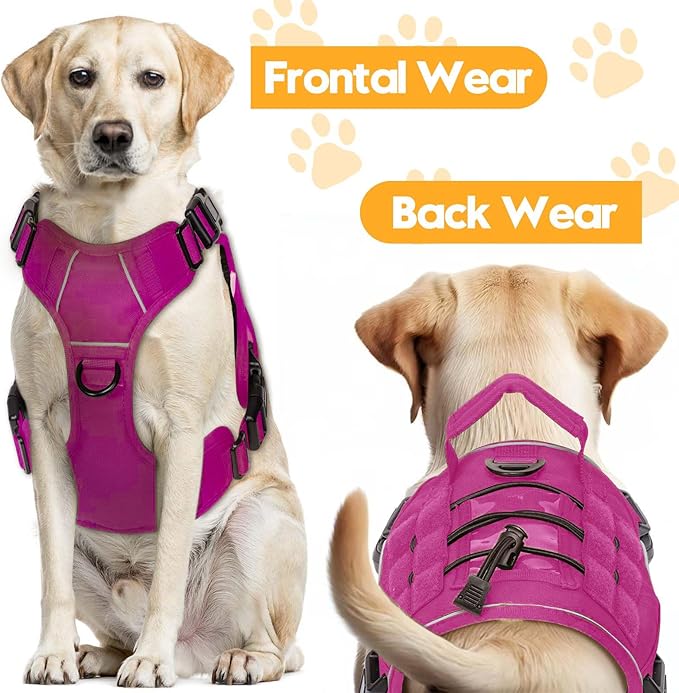 Heavy-Duty Tactical Dog Harness for Large Dogs, No Pull Adjustable Reflective Pet Vest with Molle System, K9 Military-Grade Control for Service Training, Outdoor & 10+ Breeds, Pink, Medium