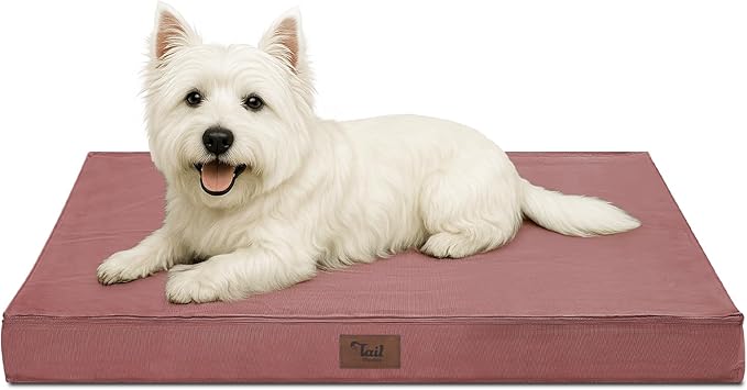 Outdoor Dog Bed for Small Dogs & Cats, Waterproof Dog Crate Mat Orthopedic Egg Crate Foam with Washable Removable Oxford Cover, Pink