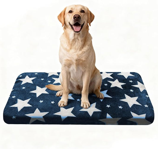Washable Dog Bed Plush Orthopedic Outdoor Crate Mat with Non-Slip Bottom,Luxe Soft Kennel Pad for Pets, Cozy Cage Cushion & Pet Sleeping Mattress Large Sized,Medium,Small Dogs,36 x 24 inch,Blue