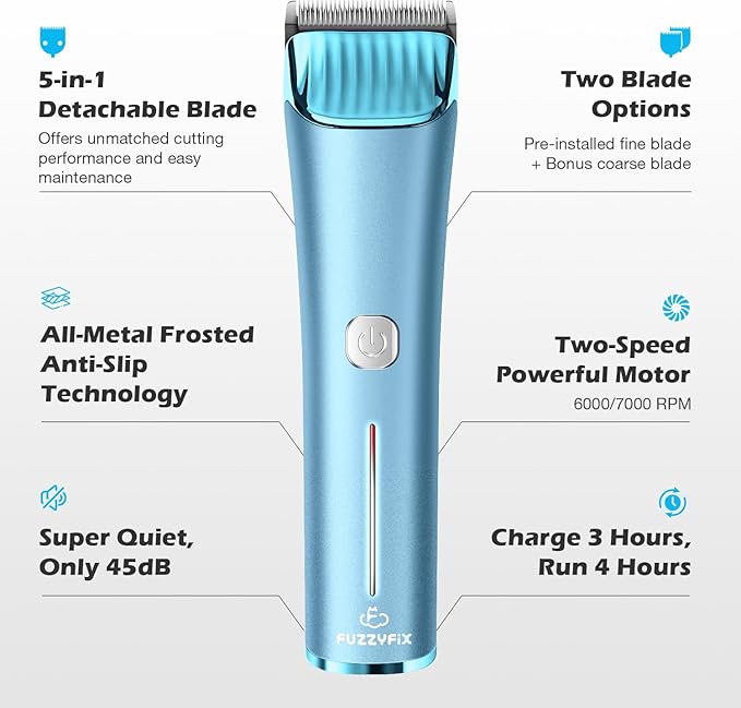 Professional Dog Grooming Clipper with Replacement Blade, 5-in-1 Adjustable A5 Blade Cordless Pet Grooming Kit 2 Speed Trimmer Hair Shaver with Detachable Metal Combs Nova for Animal Horse