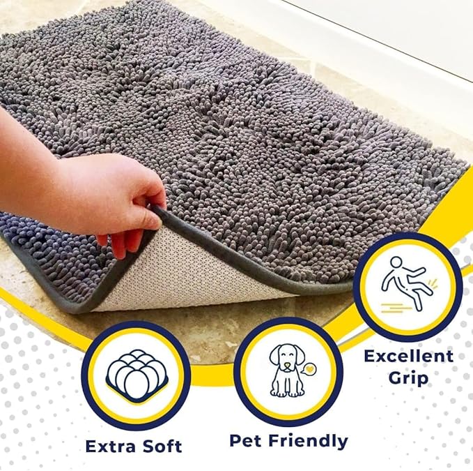 Muddy Mat® | Super Absorbent Door Mat Indoor, Microfiber Quick Dry Chenille Entryway Rug, Non-Slip Front Door Mat, Indoor Mats for Entryway, Machine Washable Pet Rug, Grey XXXL 72"X48"