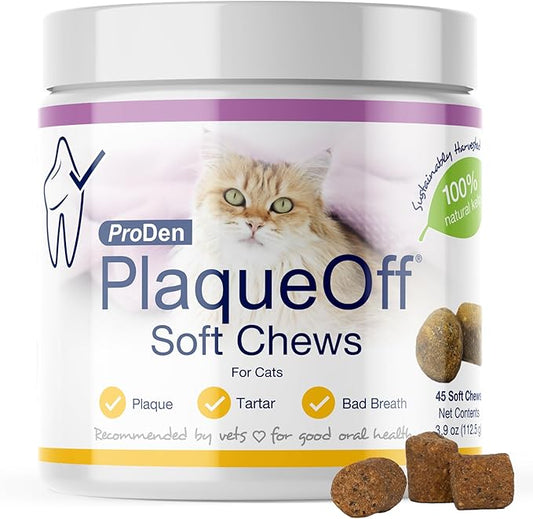 ProDen PlaqueOff Soft Chews with Natural Kelp - for All Breed Cats - Supports Normal, Healthy Teeth, Gums, and Breath Odor in Cats - 45 Soft Chews