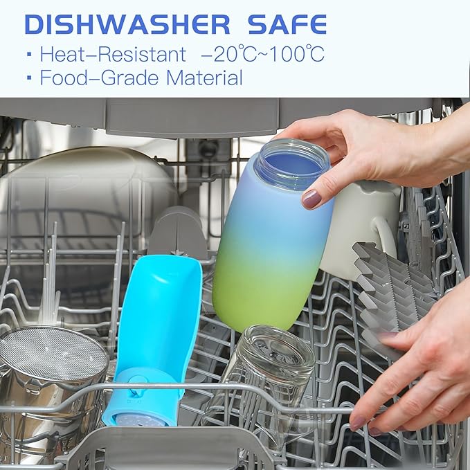 Travel Dog Water Bottle Dispenser-Food Grade Plastic, Portable Dog Water Bowl for Small Medium Large Dogs Puppy, Dogs Essentials for Outdoor Walking Hiking, Dog Gifts (19Oz, Blue&Green)