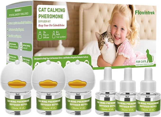 9 Pack Cat Calming Pheromone Diffuser - Cat Calming Diffuser for Multi-Cat Homes - Stops Fighting, Reduces Stress & Anxiety - 180 Day Supply w/ 3 Diffusers & 6 Refills (48ml Each)