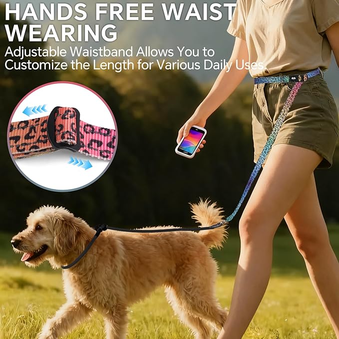 QQPETS Adjustable Slip Lead Dog Leash, Hands Free Waist Leash for Dog Walking, Reflective Training Lead with 360° Swivel Anti-Tangle, 4-7 ft Length for All Breeds