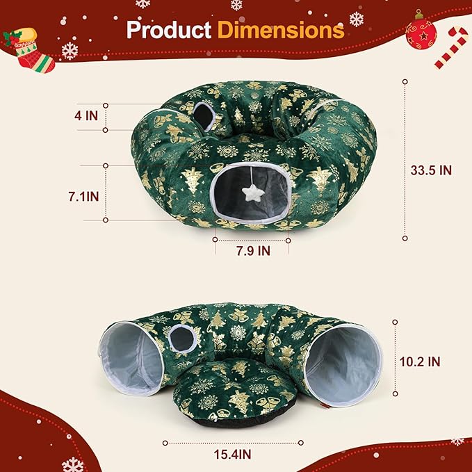 Cat Tunnel Bed for Indoor Cats, L Christmas Tree Skirts Washable Warm Soft Indoor Cat Donut Tunnel, Multifunctional Cat Interactive Playground Toys for Felines Pet Christmas Tree Decoration
