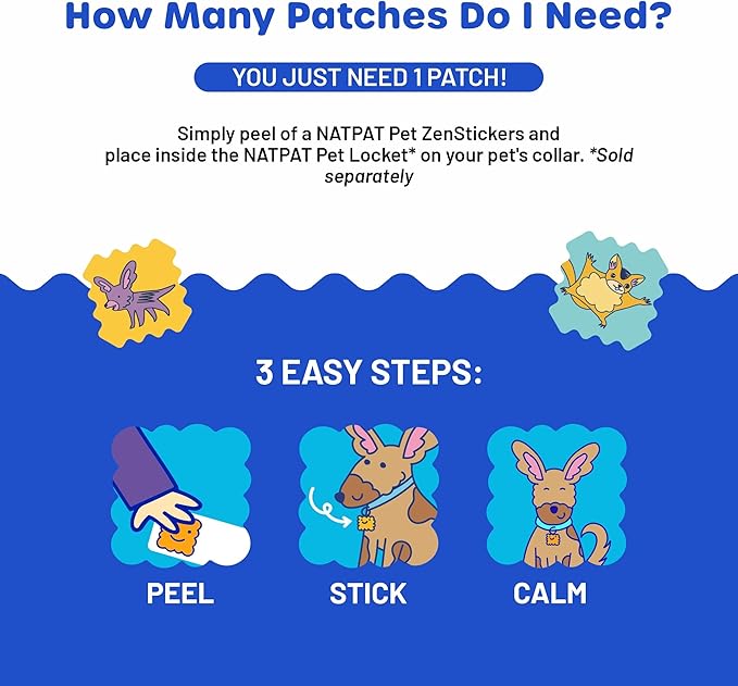 NATPAT Pet Zen Calming Patches + Pet Locket for Dogs and Cats - Non-Medicated Effective Stress Relief Patches with Safe, Durable Locket