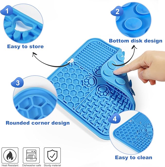 Lick Mat for Dogs, Dog Lick Mat with Suction Cups Dog Food Mats and Slow Feeder Cat Bowl for Dogs Anxiety Relief Cats Enrichment Toys for Pet Bathing Station and Cat Grooming3Pack (Blue&Orange&Green)