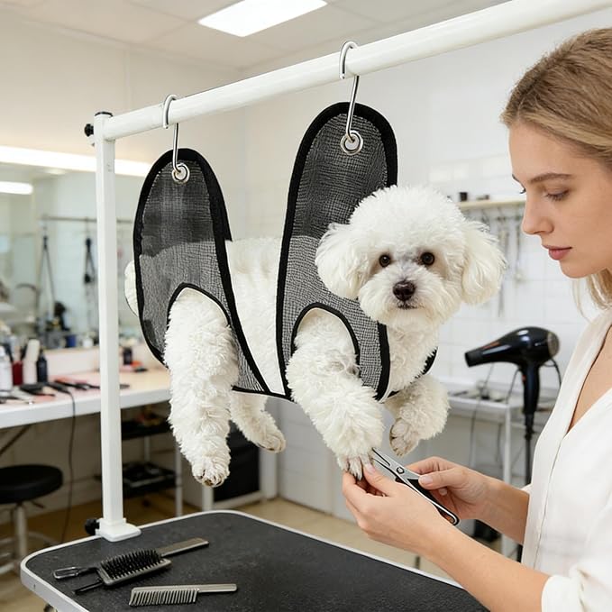 Grooming Hammock | Anti-Scratching Hangable Mesh Restraint Bag - Dog Hanger for Nail Trimming Hammock with S-Hook - for Ear Washing Combing Cats Puppy Kitten Home Bathroom Shower