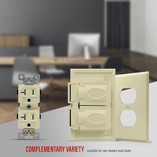 ENERLITES Duplex Receptacle, Tamper-Weather-Resistant, Residential/Commercial Grade Outdoor Outlet, Self-Grounding, 2-Pole, 3-Wire, 5-20R, 20A 125V, UL Listed, 62040-TWR-I, Ivory