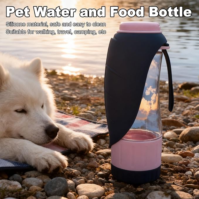 Diydeg Dog Water Bottle, Leak Proof Portable Puppy Water Dispenser with Food Container, Pet Dispenser Drinking Feeder for Pets Outdoor Walking, Hiking, Travel