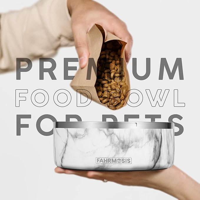 32 Oz Dog Bowl with Slow Feeder Insert Stainless Steel Pet Water Bowl for Medium & Large Breed Non Slip Rubber Base & Plastic Puzzle Feeder - White Marble