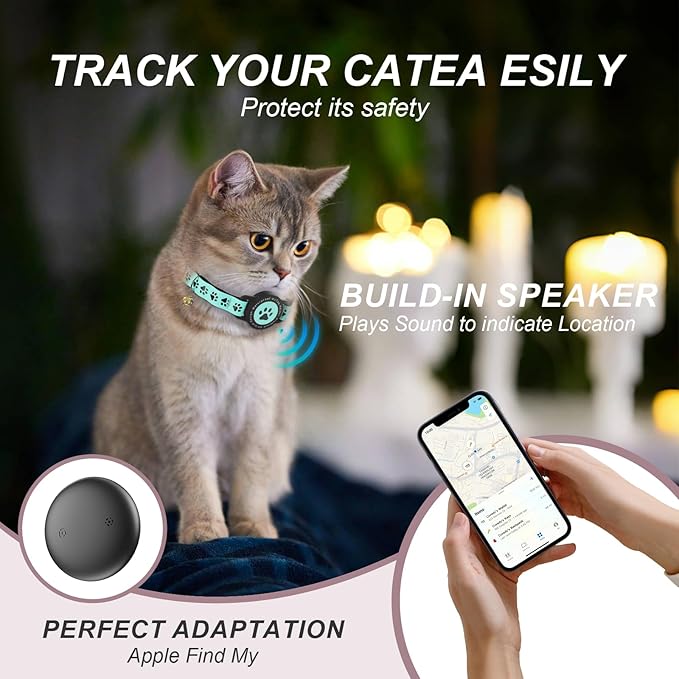 GPS Tracker for Cats, Waterproof GPS Cat Trackers Cats Collar with Bells, No Subscription, GPS Cat Collar, Adapt with Apple Find My (iOS Only) Finder Tag for items Pets Christmas Gift (Blue)