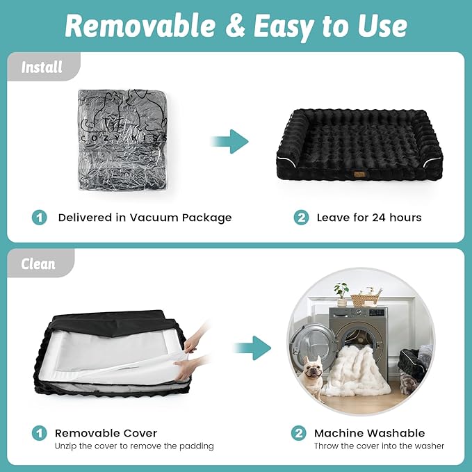 Faux Fur Orthopedic Dog Bed, Extra Large Dog Bed, Supportive Foam Pet Sofa with Waterproof Lining Cover, Washable U-Shaped Pet Couch with Anti-Slip Bottom Design, Black XXL 48x32x8 inch