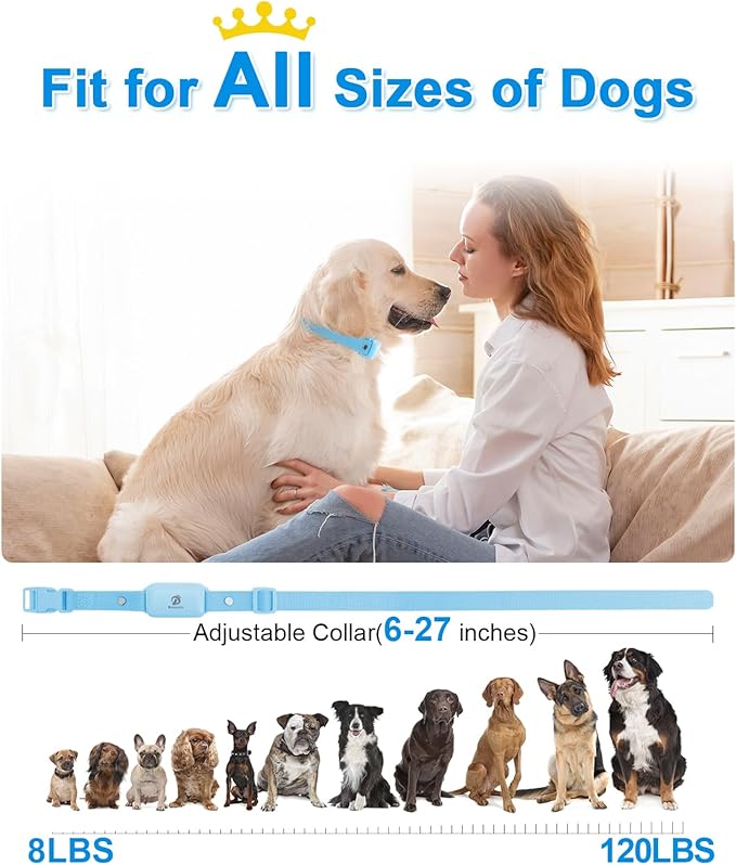 Bousnic Shock Collar for Dogs - Waterproof Rechargeable Dog Electric Training Collar with Remote for Small Medium Large Dogs with Beep, Vibration, Safe Shock Modes (8-120 Lbs) (Blue)