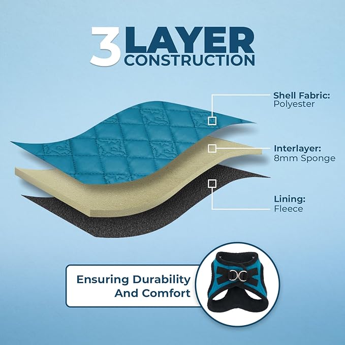 Best Pet Supplies - All Weather Mesh/Plush, Reflective, No Pull Harness for Small, Medium Dogs, Cats - Secure with Hook & Loop Fastener, Buckle, Double D-Rings - Turquoise Plush, XS