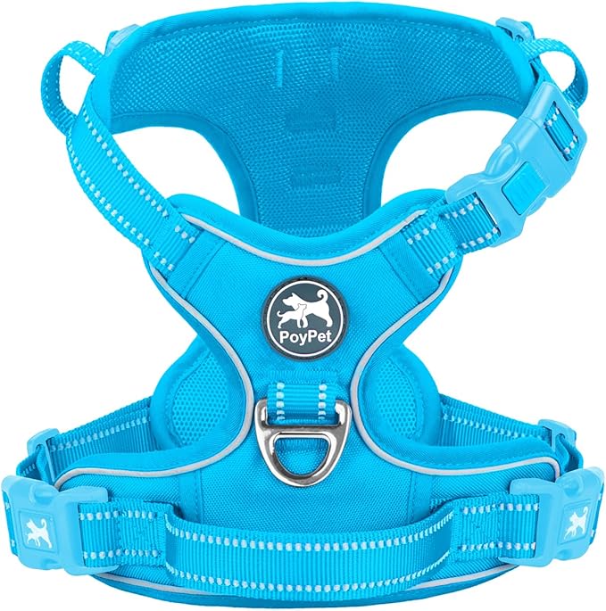 PoyPet No Pull Dog Harness, No Choke Reflective Dog Vest, Adjustable Pet Harnesses with Easy Control Padded Handle for Small Medium Large Dogs(Blue,S)