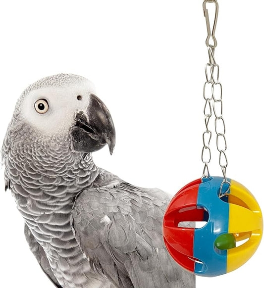 SIMENA Parrot Ball Toy with Bell, Cage Hanging Accessories for Medium to Large Birds, Interactive Toys for Birds, Cat Ball Toy (Globe, Set of 1)