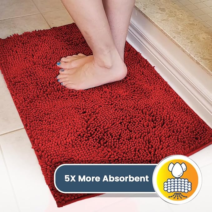Muddy Mat® Shown on TV – Super Absorbent Microfiber Dog Door Mat for Muddy Paws, Non-Slip Washable Pet Rug, Quick Dry Chenille Entryway Carpet, Machine Washable Indoor Outdoor mat, Red 59"x24"