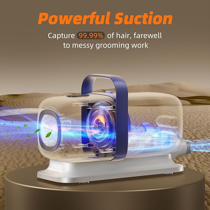 Dog Grooming Kit with Vacuum, 15000Pa Pet Hair Clipper and Shedding Brush, 50dB Low Noise, 2L Capacity, White