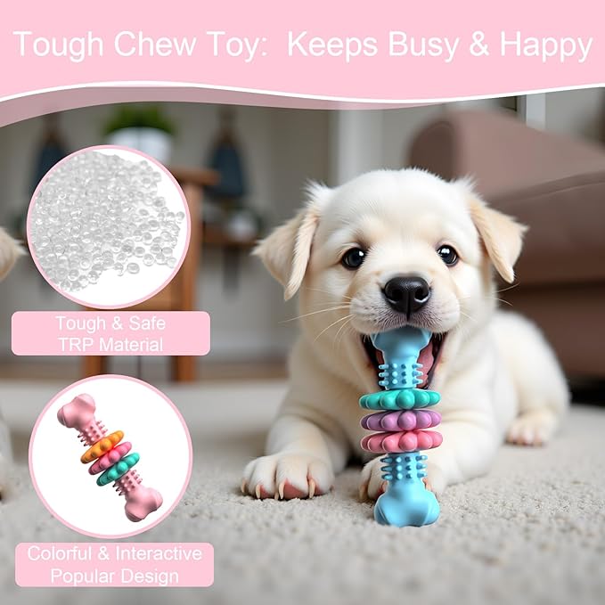 Puppy Chew Toys for Teething, Indestructible Dog Chew Toys for Aggressive Chewers - Small & Medium Breeds, Tough Rubber Bone Puppy Toys to Keep Them Busy & Relieve Anxiety