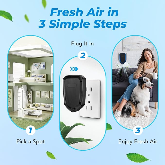 Air Ionizers Plug In Negative Ion Air Purifiers Quiet Air Freshener for Home Bedroom Office Basement - Portable Mini Air Cleaner Odor, Smoke, Dust, Pet Smell (4, Black)