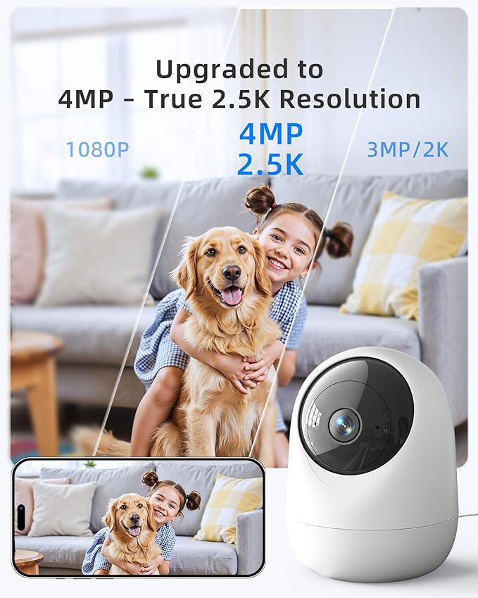 Indoor Camera 5G WiFi Pan Tilt 2.5K 4MP Support up to 256GB SD Card (Not Included) Plug-in Pet Camera with Speaker for Dog/Cat Baby Monitor with Phone App, Motion Tracking, Compatible with Alexa