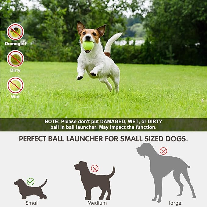 Automatic Dog Ball Launcher, Dog Ball Thrower with 15 Mini Tennis Balls Sizing 2 Inch and Mesh Bag, Interactive Dog Toys Tennis Ball Launcher for Small Dogs with 3 Distance Settings