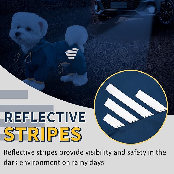 Dog Raincoat, Waterproof Dog Rain Jacket with Hood, Rain Coat with Leash Hole, Reflective Strap for Small Medium Dogs, Lightweight Puppy Clothes(Blue,L)