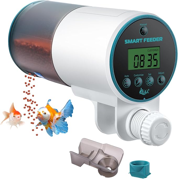 AQQA Automatic Fish Feeder for Aquarium - Programmable Auto Fish Food Dispenser, 230ML Large Capacity Smart Vacation Weekend Tank Timer Feeder for Turtle Betta Goldfish Koi (Upgrade Customizable)