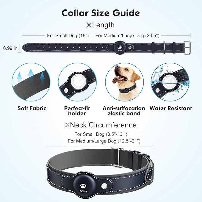 GPS Tracker for Dogs, 2 in 1 Pet Tracking Smart Collar (Only iOS), No Monthly Fee GPS Tracker Dog Collar, Real-time Location Comfortable PU Tracker Tag for Small, Medium Large Dogs(Locator Included)