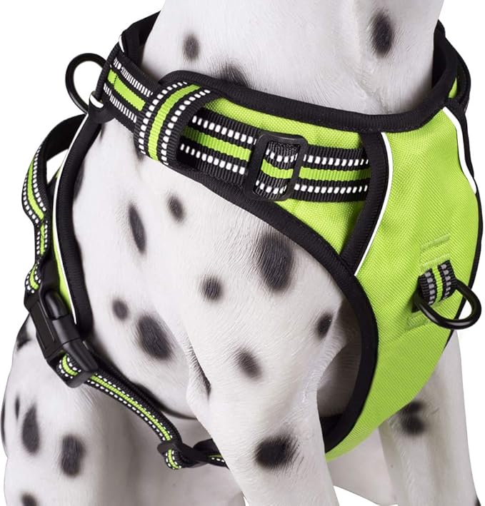 PoyPet No Pull Dog Harness, Reflective Comfortable Vest Harness with Front & Back 2 Leash Attachments and Easy Control Handle Adjustable Soft Padded Pet Vest for Small to Large Dogs (Green,M)