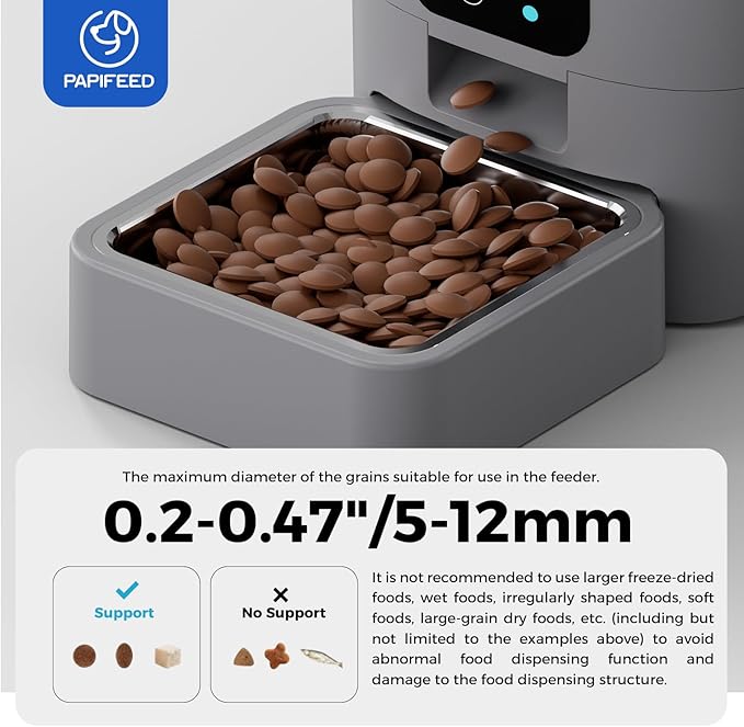 PAPIFEED Automatic Cat Feeder Upgrade, WiFi Pet Feeder with APP Control for Remote Feeding, Detachable for Easy Clean, Dual Power Supply,1-10 Meals Per Day for Multiple Pets(Gray)