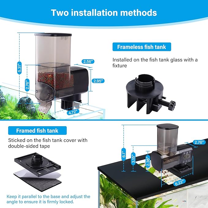 hygger Automatic Fish Feeder for Aquarium: Auto Fish Food Dispenser with Timer,quantitative and Fixed-Point Feeding System for Betta Turtle Small Tank - Aquarium Vacation Feeder with 3 AAA Batteries