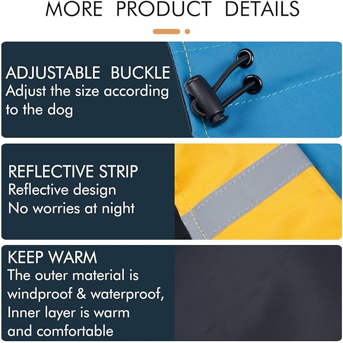 Windproof Dog Winter Jackets - Outdoor Coats for Cold Weather, Waterproof Raincoats with Leash Hole, Black Blue XL