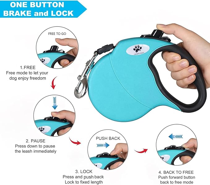16 ft Retractable Dog Leash for Large Dogs up to 110 lbs,Tangle-Free Nylon Tape,Blue Dan L