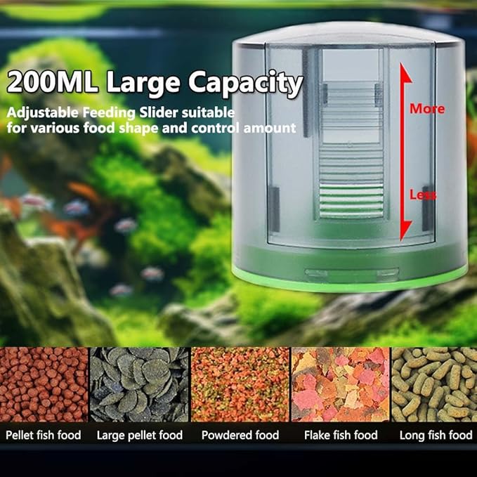 Automatic Fish Feeder for Aquarium Vacation, 200ML Large Capacity Auto Fish Food Dispenser with Timer Display for Small Tank Turtle Betta Koi, Big Aquariums & Pond