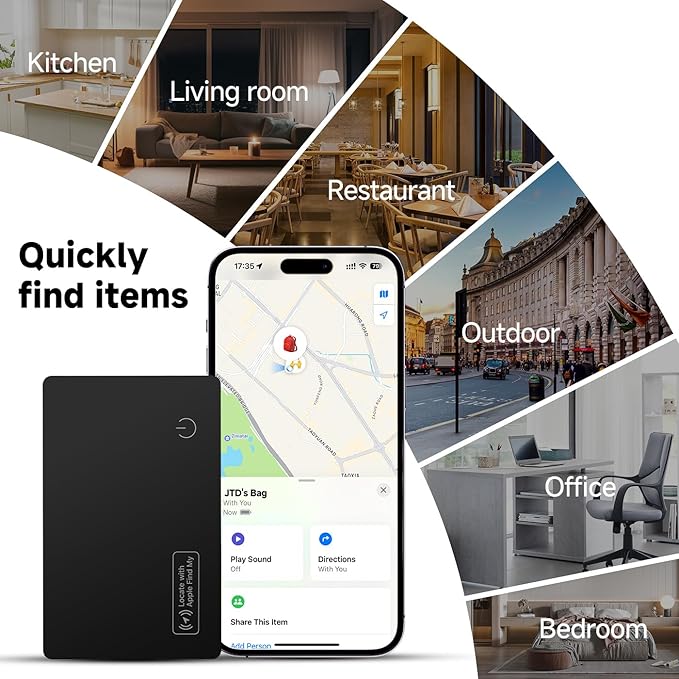 JTD 4 Pack Smart Card Wallet Tracker - Apple Find My Compatible (iOS Only), 0.07in Ultra-Thin IP68 Waterproof Bluetooth Tracker Card, for Wallet, Backpack, Passport