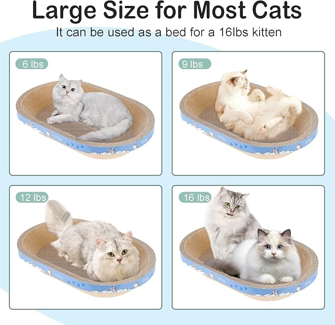 Cat Scratcher Bed, 19.6x12.5 inches Cardboard Cat Scratching Board, Large Cat Scratchers for Indoor Cats, Bowl-Shaped Cat Scratch Pad Bed with Catnip