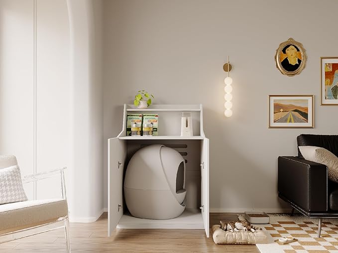 Large/Tall Litter Box Enclosure Furniture,Litter Robot Compatible,Hidden Cat Litter Box Cabinet for Self-Cleaning with Storage